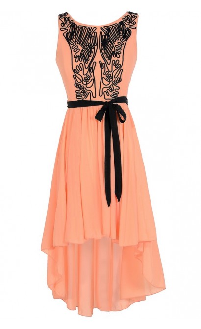 Scribble Out High Low Dress in Orange Peach